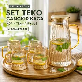 Cloks Set Teko Cangkir Kaca Kopi Teh 1 Pitcher 4 Cups Heat Proof 1.8L - CL18