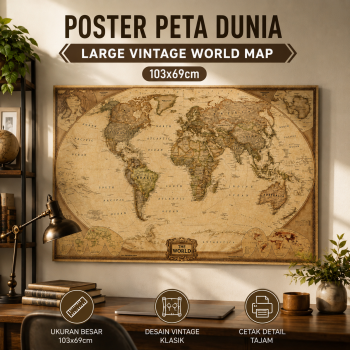 Gambar produk Poster Peta Dunia Large Vintage World Map 103x69cm - N401