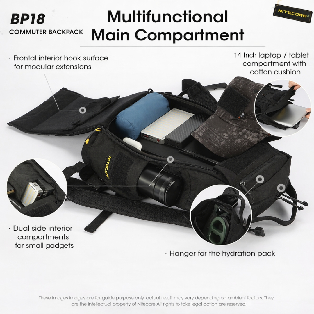 NITECORE Tas Ransel Tactical Laptop 14 Inch 500D Nylon MOLLE 18L - BP18 Gambar produk NITECORE Tas Ransel Tactical Laptop 14 Inch 500D Nylon MOLLE 18L - BP18 - 7