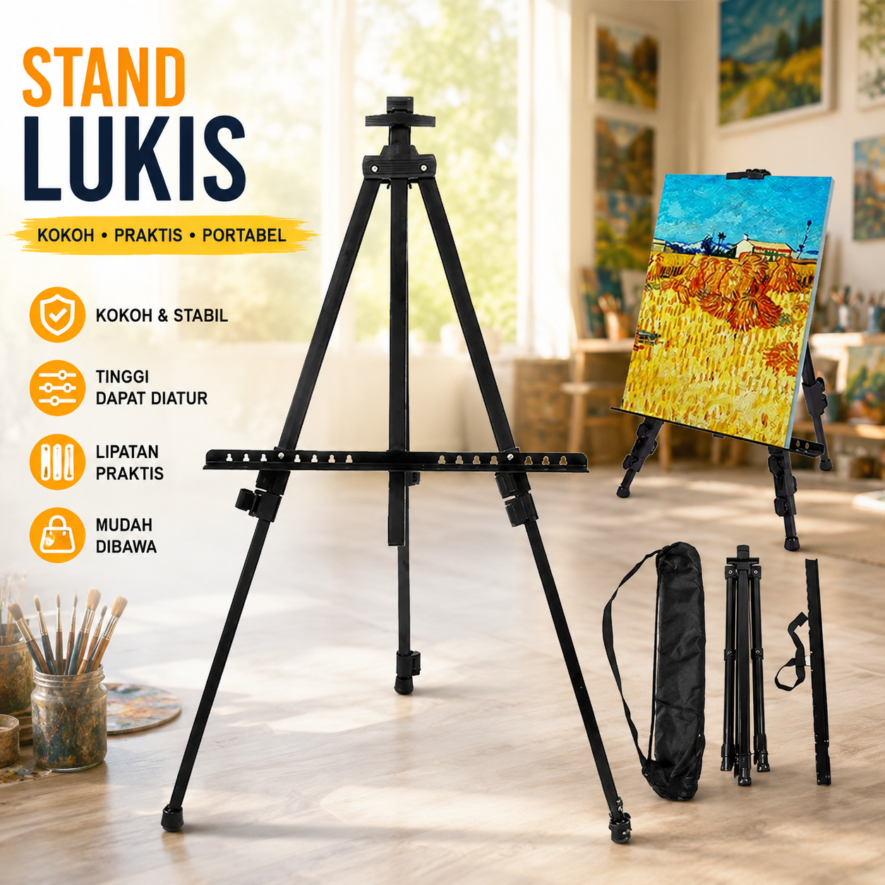 BOMAN Tripod Stand Lukis Canvas Portable Metal Sketch Easel 1.58M - SLC-10 Gambar produk BOMAN Tripod Stand Lukis Canvas Portable Metal Sketch Easel 1.58M - SLC-10 - Utama