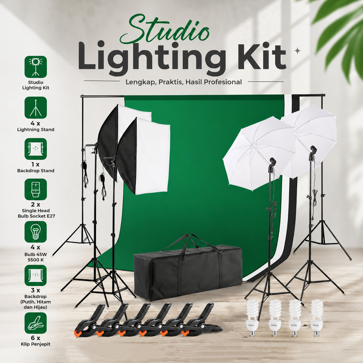 TaffSTUDIO Portrait Foto Studio Day Lighting Kit with Backdrop - LD-TZ25 Gambar produk TaffSTUDIO Portrait Foto Studio Day Lighting Kit with Backdrop - LD-TZ25 - Utama