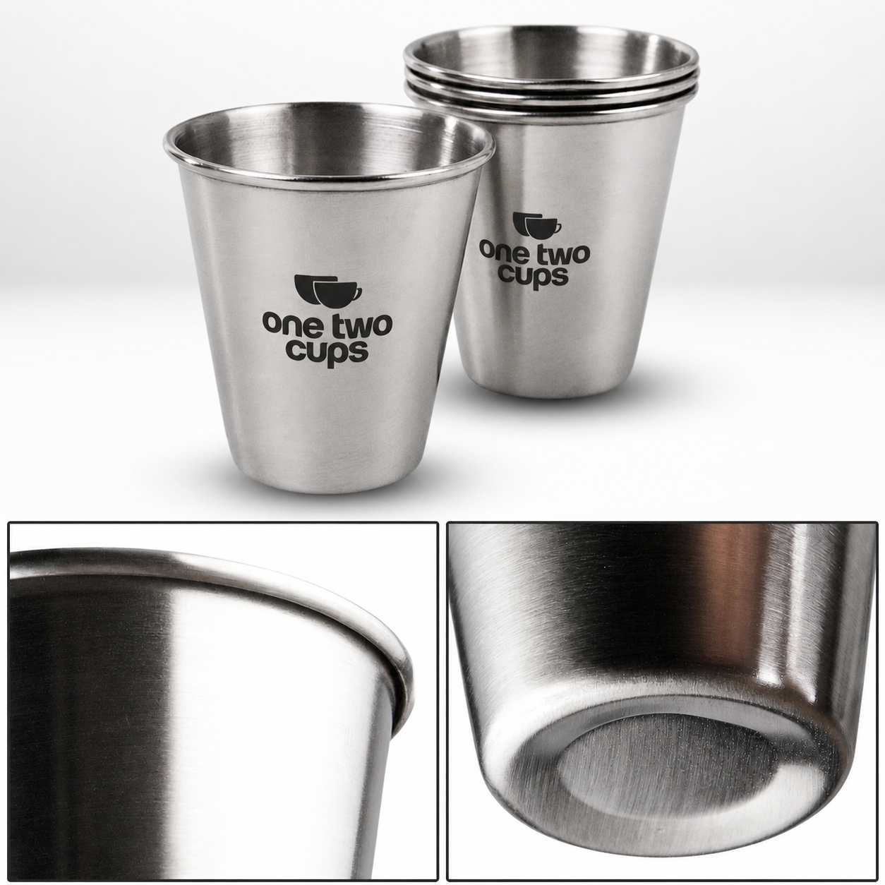 One Two Cups Set Gelas Camping Stainless Steel Travel Mug 70ml 4 PCS - S410 Gambar produk One Two Cups Set Gelas Camping Stainless Steel Travel Mug 70ml 4 PCS - S410 - 1