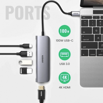Gambar produk UGREEN USB Hub Type C 3.0 Adapter 5in1 USB Type C USB 3.0 HDMI PD 100W - CM136 - 1