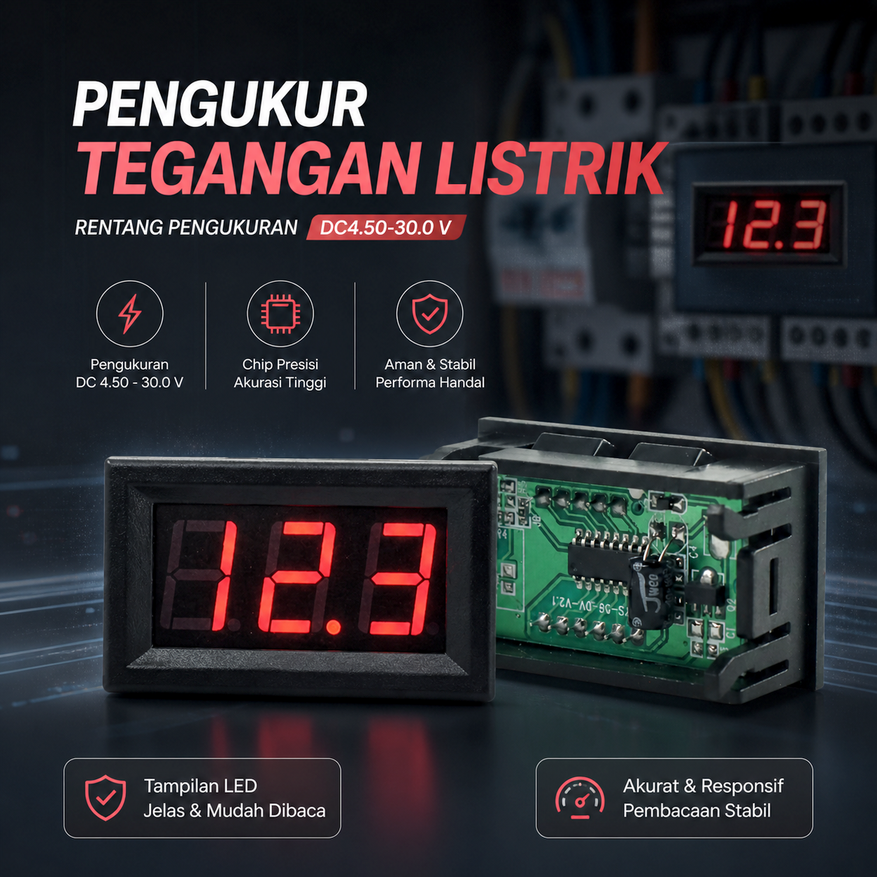 Gambar produk ATORCH Display Pengukur Tegangan Listrik Voltmeter LED - 123 - Utama