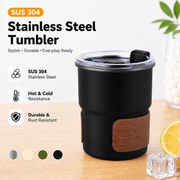 One Two Cups Gelas Tumbler Kopi Cup Lid Bamboo Cover Stainless 300ml - BC140
