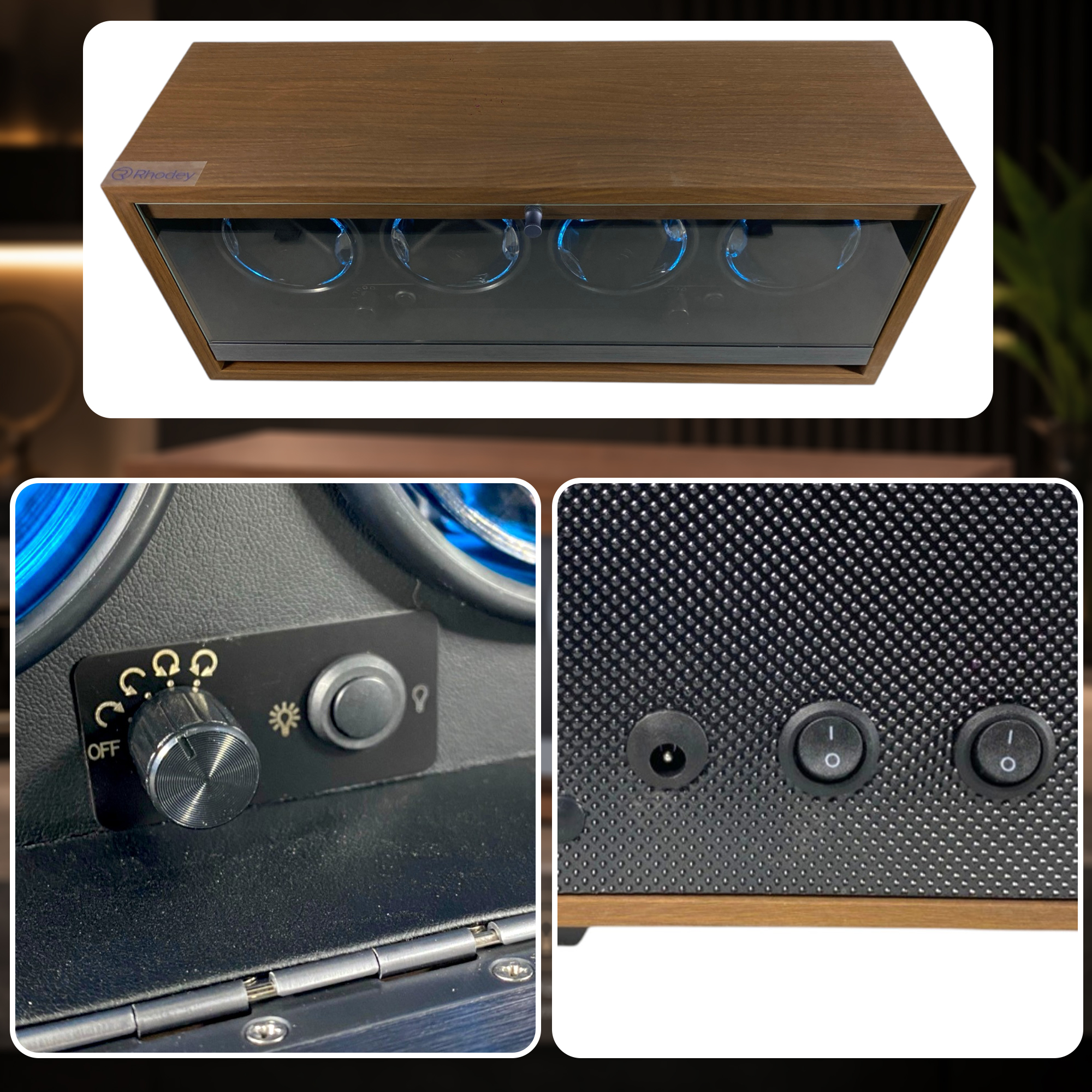 Rhodey Kotak Jam Tangan Putar Otomatis Watch Winder LED 4 Slot - SKW164-B Gambar produk Rhodey Kotak Jam Tangan Putar Otomatis Watch Winder LED 4 Slot - SKW164-B - 2