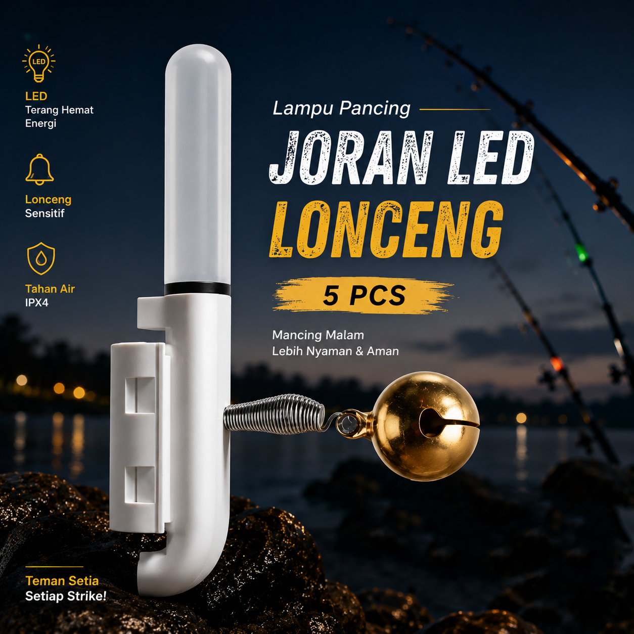 Gambar produk LUMOIS Lampu Pancing Joran LED Lonceng Changing Color 5 PCS - LM-30 - Utama