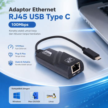 TelDay Adaptor USB Type C to LAN RJ45 Ethernet Adaptor 100Mbps - TD100