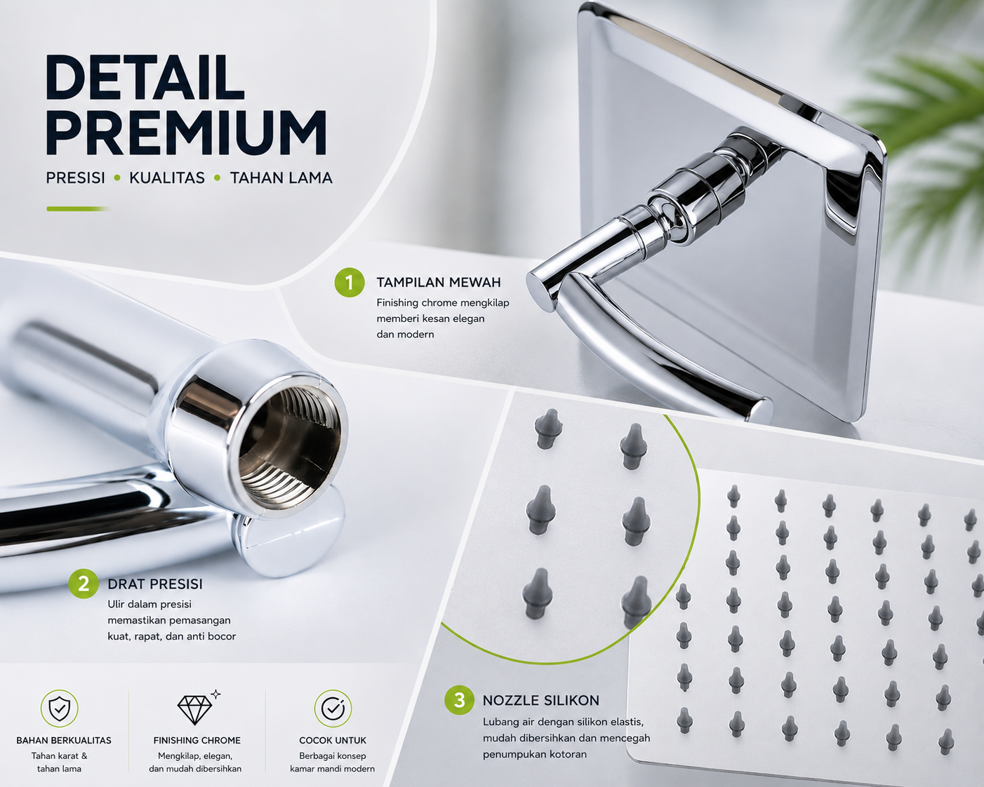 BATHE PROJECT Kepala Head Shower Mandi 8 Inch Stainless Steel Kotak - ADQ0098 Gambar produk BATHE PROJECT Kepala Head Shower Mandi 8 Inch Stainless Steel Kotak - ADQ0098 - 1