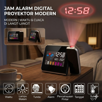 Gambar produk Jam Alarm Digital Proyektor LED Penunjuk Cuaca Suhu Ruangan - 8190