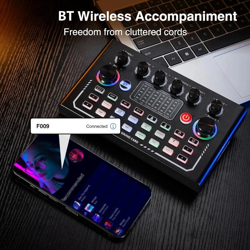 FarSoo Sound Card Mixer Bluetooth Noise Reduction External Live Mic - F009 Gambar produk FarSoo Sound Card Mixer Bluetooth Noise Reduction External Live Mic - F009 - 6