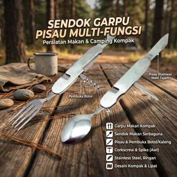 Gambar produk Sendok Garpu Pisau Swiss Army Tools Knife EDC Multifungsi 6in1 - A007