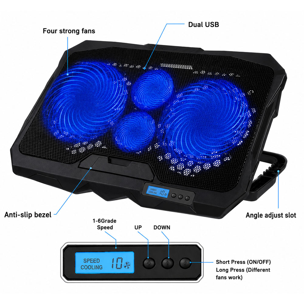 CALANDIS Cooling Pad Laptop Gaming Kipas Pendingin RGB 4 Fan 17 Inch - S18 Gambar produk CALANDIS Cooling Pad Laptop Gaming Kipas Pendingin RGB 4 Fan 17 Inch - S18 - 3
