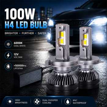Allextreme Lampu Depan Mobil Headlight LED H4 Cool White 12V 100W - T50