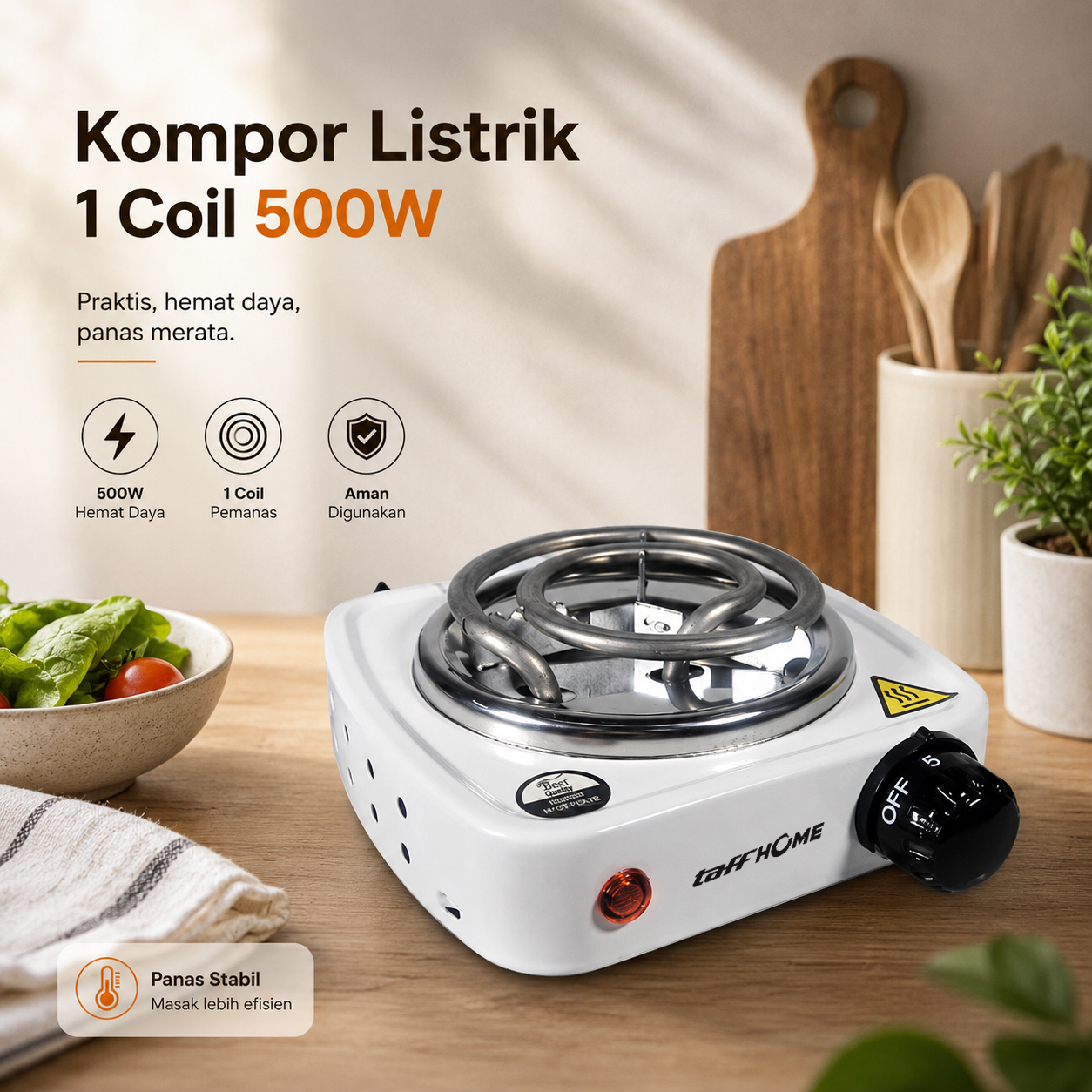 Gambar produk TaffHOME Kompor Listrik 1 Tungku Mini Portable Coil Hot Plate 500W - WY-03B - Utama