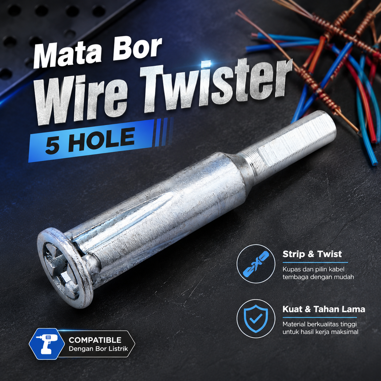 Gambar produk HALOJAJU Mata Bor Wire Twisting Twister Penyambung Kabel 5 Hole - X201 - Utama
