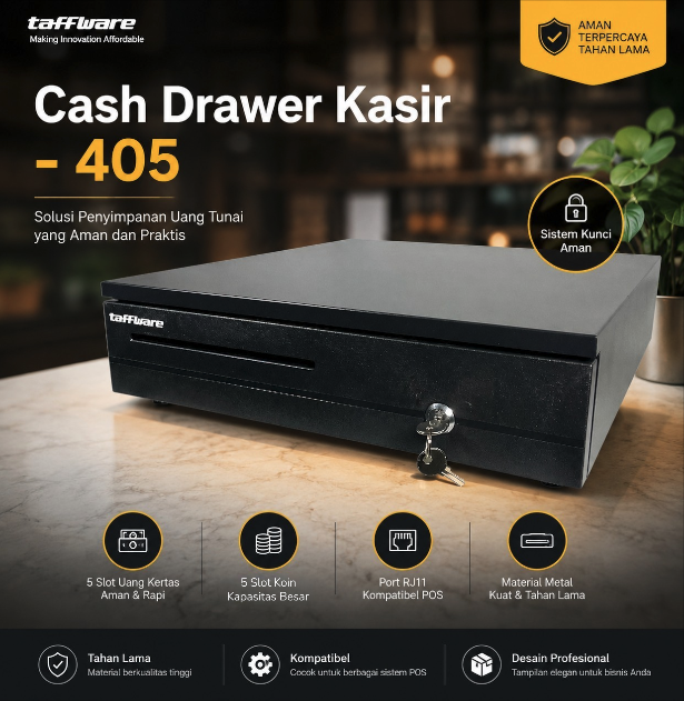 Taffware Cash Drawer Kotak Uang Coin Kasir Key Three Lock with Clip 405 - IW210 Gambar produk Taffware Cash Drawer Kotak Uang Coin Kasir Key Three Lock with Clip 405 - IW210 - Utama