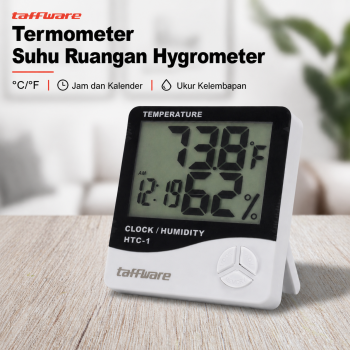 Gambar produk Taffware Termometer Suhu Ruangan Humidity Hygrometer Clock Calendar - HTC-1