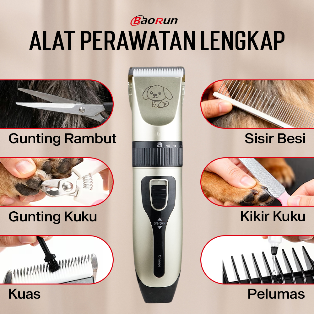 BaoRun Alat Cukur Bulu Hewan Anjing Kucing 4 Comb 1500mAh 20W 3.7V - C6 Gambar produk BaoRun Alat Cukur Bulu Hewan Anjing Kucing 4 Comb 1500mAh 20W 3.7V - C6 - 6