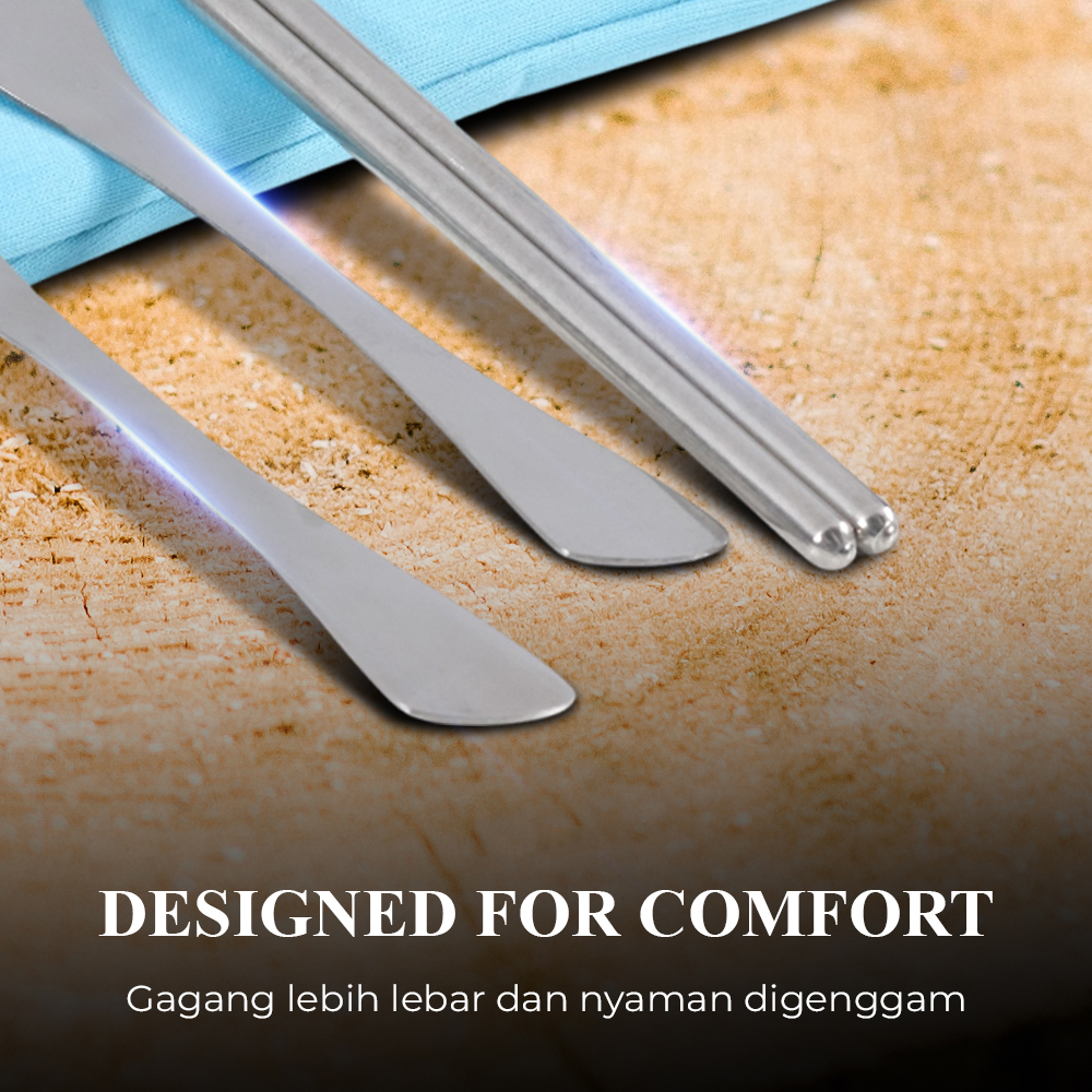 TaffHOME Set Alat Makan Sendok Garpu Sumpit Cutlery with Pouch - CJ0091 Gambar produk TaffHOME Set Alat Makan Sendok Garpu Sumpit Cutlery with Pouch - CJ0091 - 1