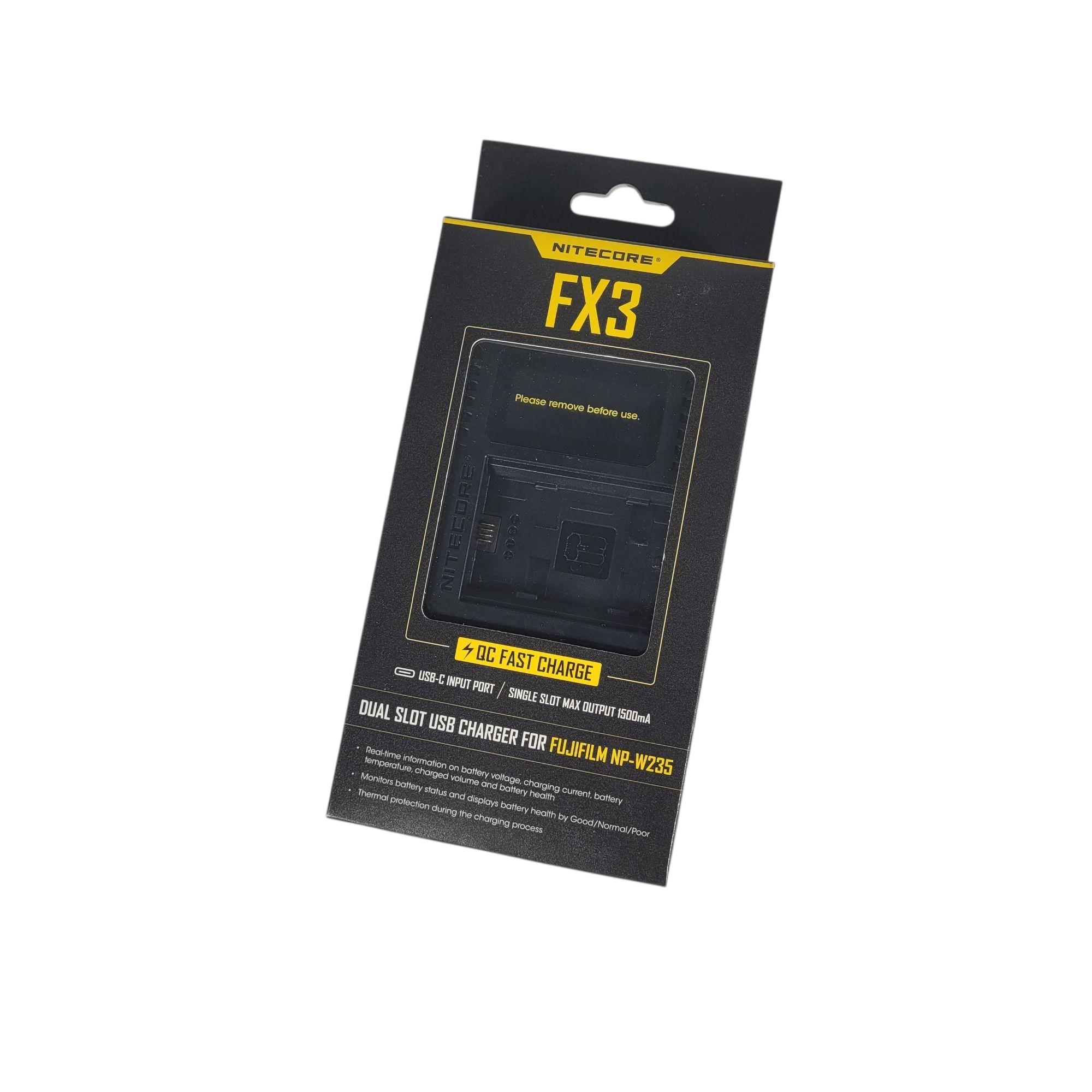 NITECORE Charger Baterai 2 Slot Fujifilm NP-W235 QC Digital Display - FX3 Gambar produk NITECORE Charger Baterai 2 Slot Fujifilm NP-W235 QC Digital Display - FX3 - Kemasan