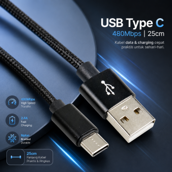 Gambar produk Dragon Line Kabel Data USB Type C Multifungsi Braided 480Mbps 25cm - AV140