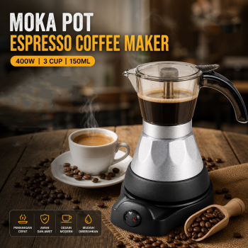 Alloet Moka Pot Teko Kopi Elektrik Espresso Coffee 400W 3 Cup 150ml - JK300E