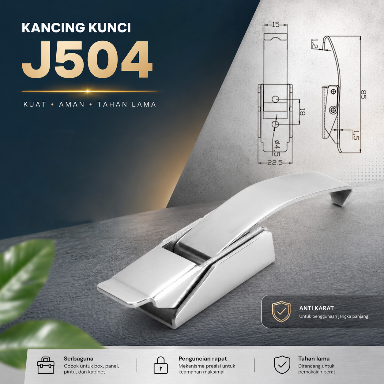 Taffware Kancing Kunci Kaitan Peti Kabinet Clamp Lock Loaded Buckle - J504 Gambar produk Taffware Kancing Kunci Kaitan Peti Kabinet Clamp Lock Loaded Buckle - J504 - Utama
