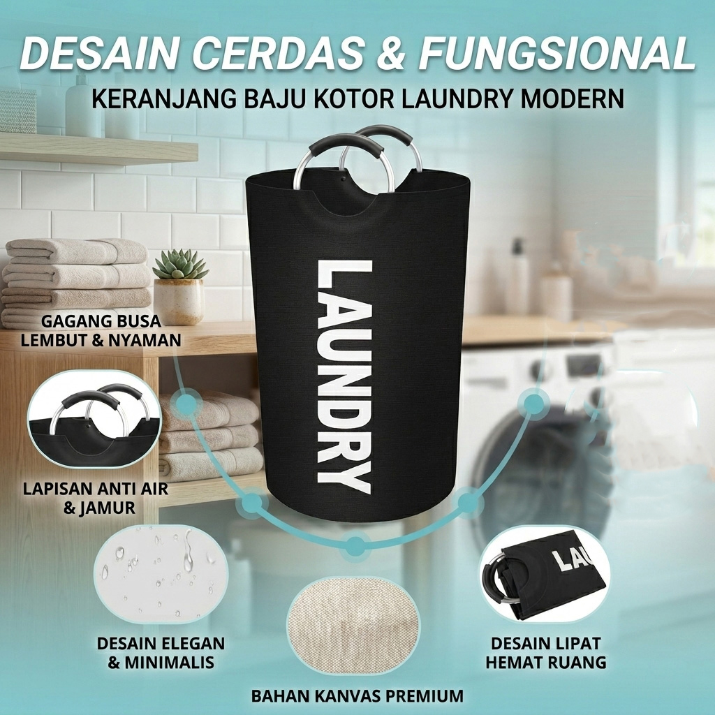 ECOZ Keranjang Baju Kotor Laundry Bag Foldable Oxford Double Layer 90L - EC10 Gambar produk ECOZ Keranjang Baju Kotor Laundry Bag Foldable Oxford Double Layer 90L - EC10 - Utama