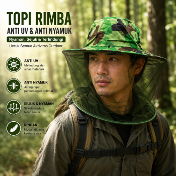 Gambar produk KLV Topi Rimba Outdoor Anti UV Boonie Hat Poliester Jaring Anti Nyamuk - TP33