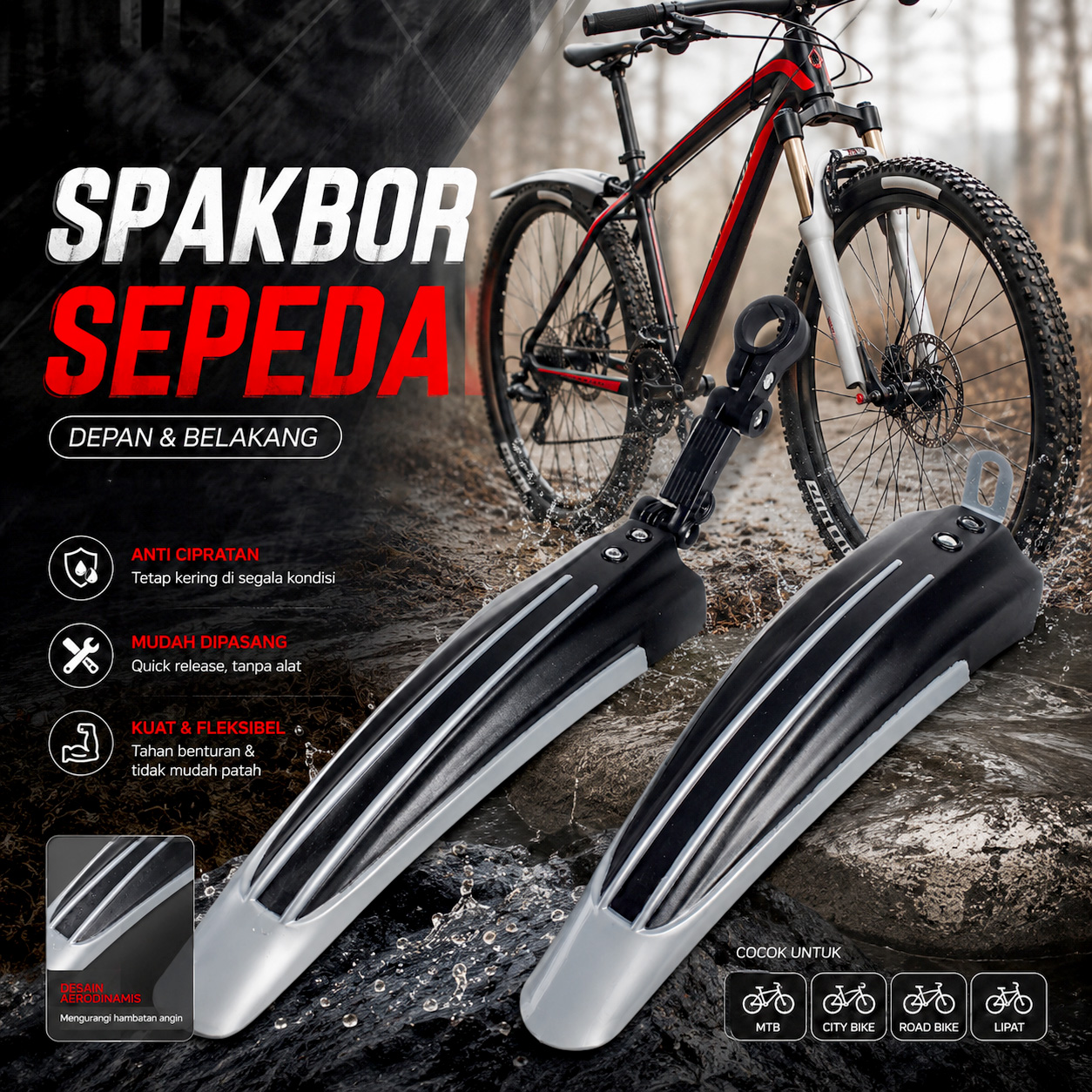 TaffSPORT Spakbor Sepeda Depan Belakang Universal Clamp Dua Warna - BQ541 Gambar produk TaffSPORT Spakbor Sepeda Depan Belakang Universal Clamp Dua Warna - BQ541 - Utama