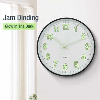DnX Jam Dinding Bulat Quartz Luminous Glow in The Dark Simple 29cm - INU7