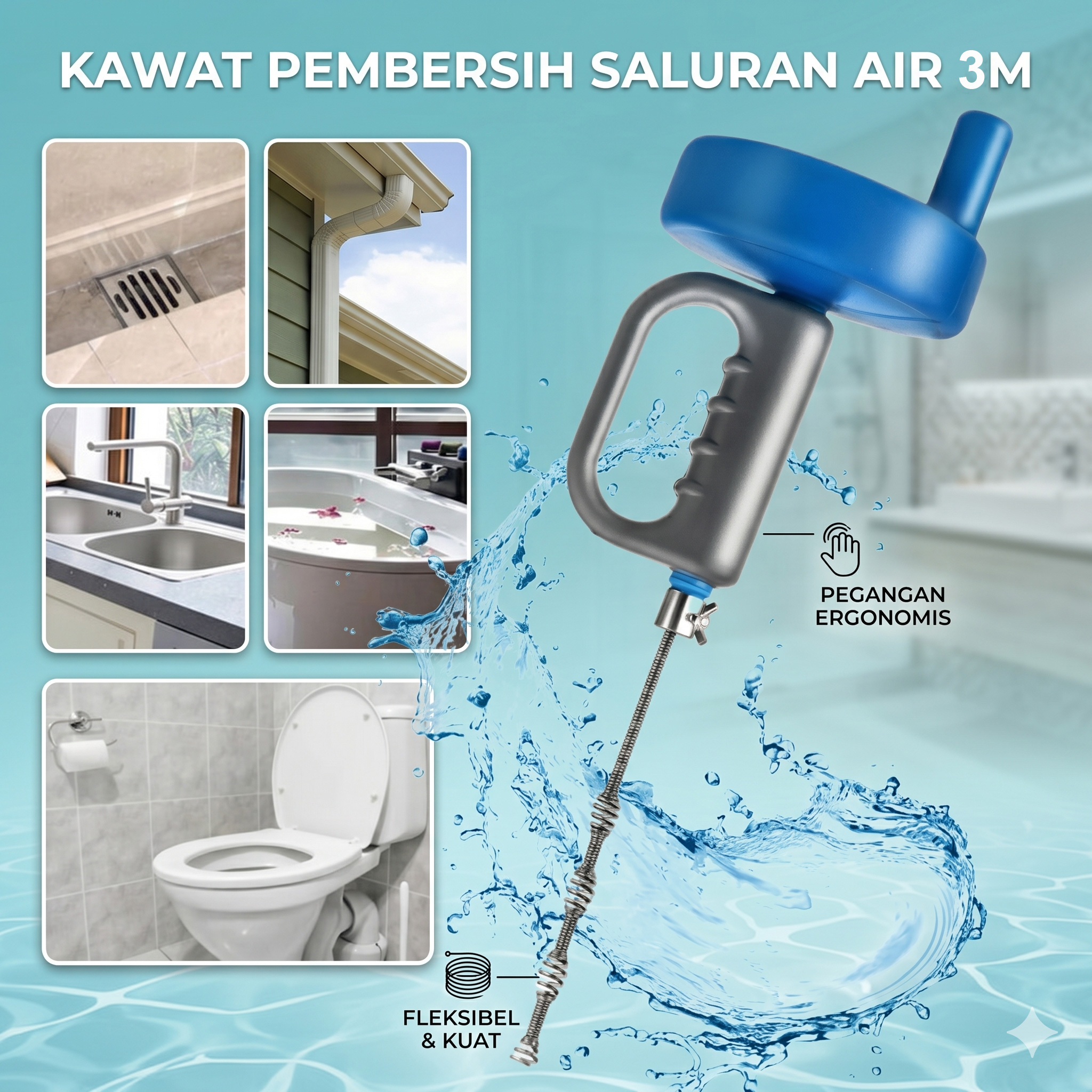CHFENGASQ Kawat Pembersih Saluran Air Toilet Cleaner Dredger Blockage 3M - CHF1 Gambar produk CHFENGASQ Kawat Pembersih Saluran Air Toilet Cleaner Dredger Blockage 3M - CHF1 - Utama