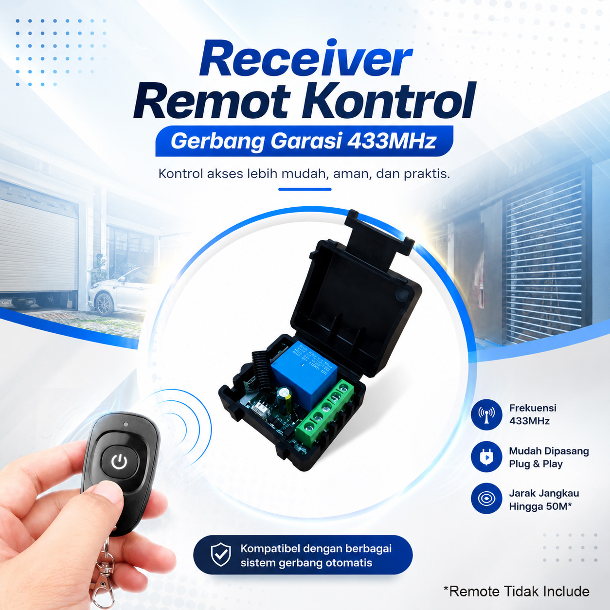 Huaru Receiver Remot Kontrol Gerbang Garasi 433MHz 12V - KR1201A Gambar produk Huaru Receiver Remot Kontrol Gerbang Garasi 433MHz 12V - KR1201A - Utama