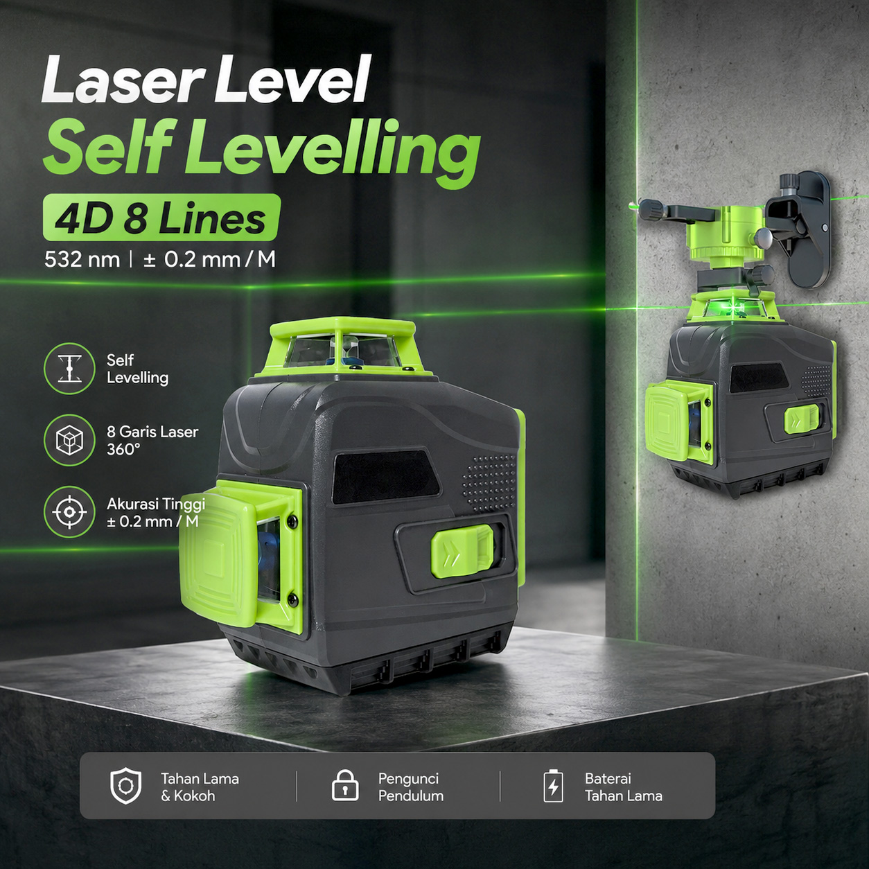 LFINE Laser Level Self Levelling 4D 8 Lines Construction with Remote - LF-100 Gambar produk LFINE Laser Level Self Levelling 4D 8 Lines Construction with Remote - LF-100 - Utama