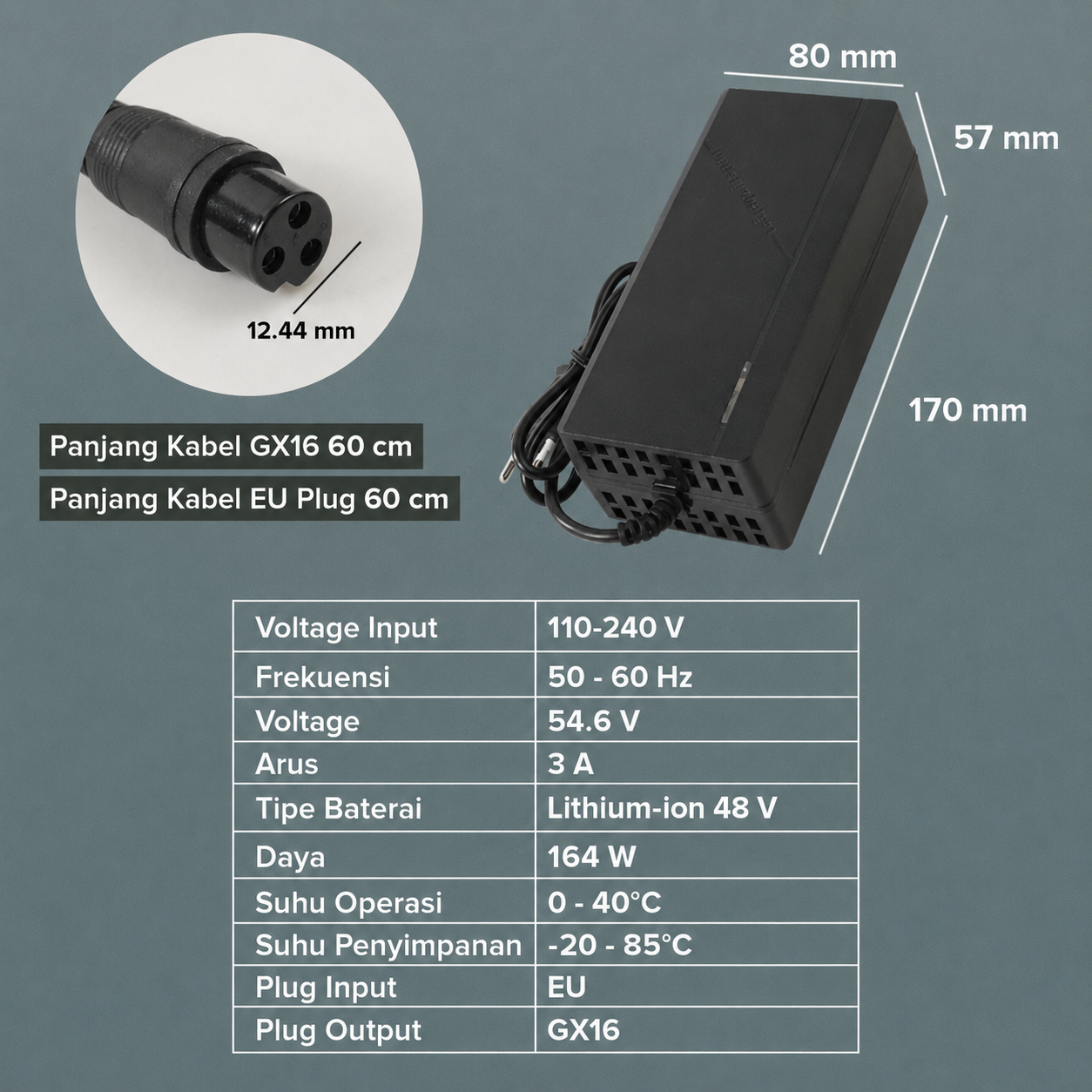 JNENCONN Adaptor Charger Baterai Skuter Sepeda Listrik 54.6V 3A - 48V3 Gambar produk JNENCONN Adaptor Charger Baterai Skuter Sepeda Listrik 54.6V 3A - 48V3 - 4