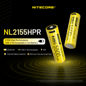 NITECORE Baterai Rechargeable 21700 3.6V 20A 5500mAh 1 PCS - NL2155HPR