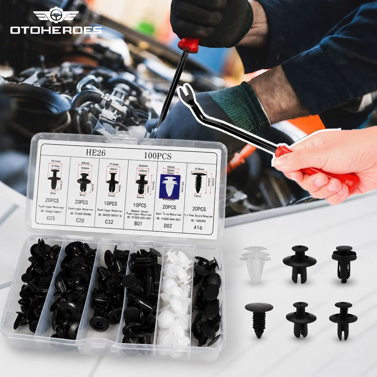 OTOHEROES Kancing Klip Mobil Baut Rivet Trim Retainer Clip 100 PCS - HE26 Gambar produk OTOHEROES Kancing Klip Mobil Baut Rivet Trim Retainer Clip 100 PCS - HE26 - Utama