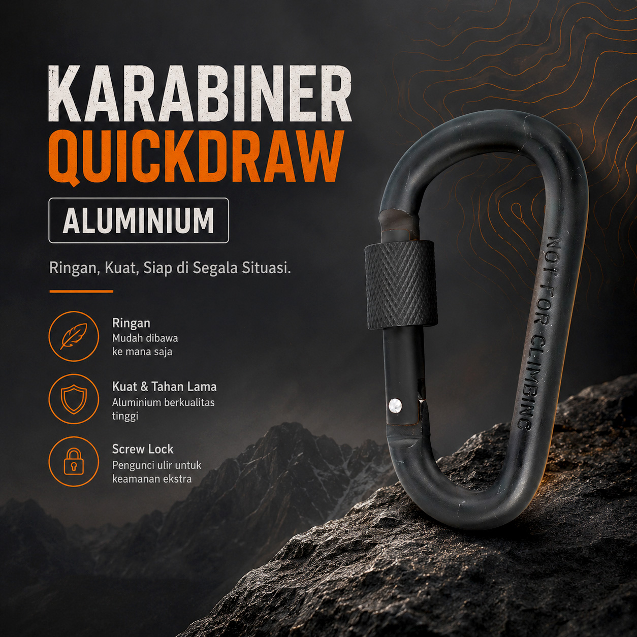 TaffSPORT Karabiner Gantungan Tas Type D Quickdraw Outdoor Aluminium - AT12 Gambar produk TaffSPORT Karabiner Gantungan Tas Type D Quickdraw Outdoor Aluminium - AT12 - Utama