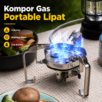 TaffSPORT Kompor Gas Portable Lipat Outdoor 4 Burner Camping Stove - OD543 - Silver