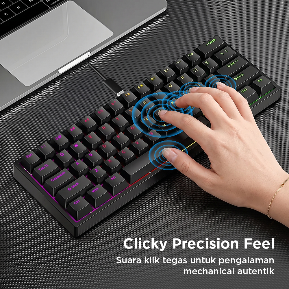 Y-FRUITFUL Mechanical Keyboard Gaming Wired Blue Switch 61 Keys - K33 Gambar produk Y-FRUITFUL Mechanical Keyboard Gaming Wired Blue Switch 61 Keys - K33 - 1
