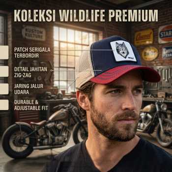 Rhodey Topi Trucker Unisex Jaring Mesh Hat Wolf Patch - DH-YK