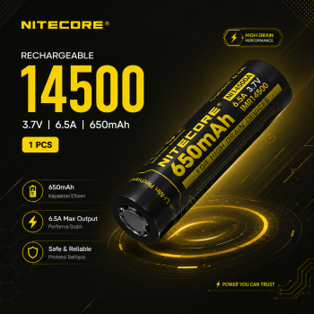 NITECORE Baterai Rechargeable 14500 3.7V 6.5A 650mAh 1 PCS - IMR14500