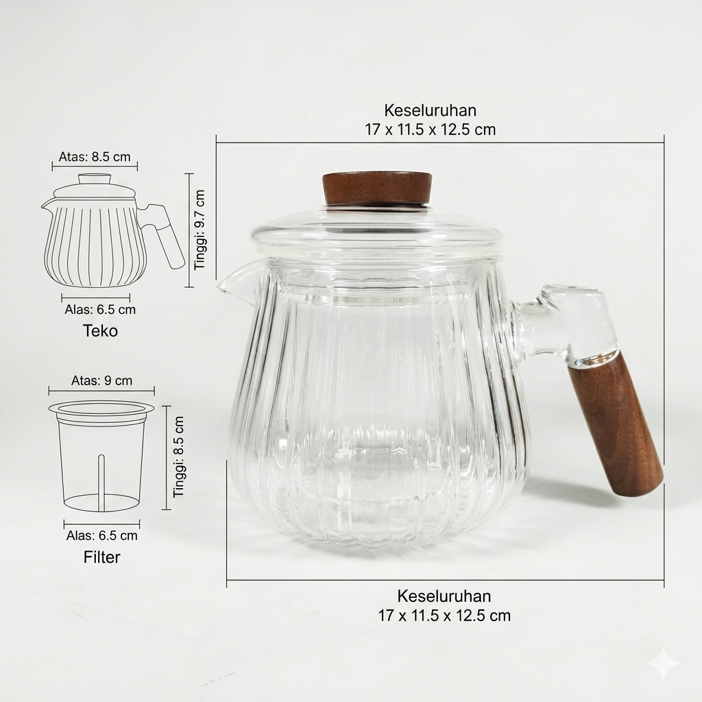 GAOPENG Teko Kaca Borosilikat Tahan Panas Handle Wood Tea Filter 590ml - GPN550 Gambar produk GAOPENG Teko Kaca Borosilikat Tahan Panas Handle Wood Tea Filter 590ml - GPN550 - 6