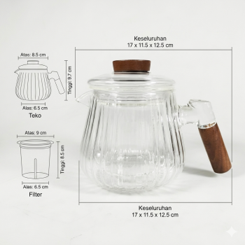 Gambar produk GAOPENG Teko Kaca Borosilikat Tahan Panas Handle Wood Tea Filter 590ml - GPN550 - 6