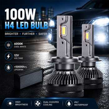 Allextreme Lampu Depan Mobil Headlight LED H4 Cool White 12V 100W - T50