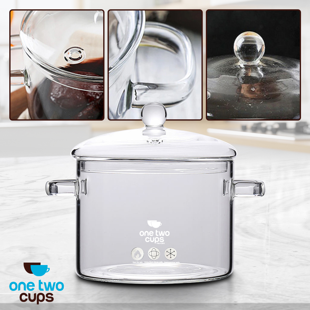 One Two Cups Panci Kaca Tahan Panas Api Borosilikat Glass Cooking Pot 16cm - YWJ-1265 Gambar produk One Two Cups Panci Kaca Tahan Panas Api Borosilikat Glass Cooking Pot 16cm - YWJ-1265 - 2