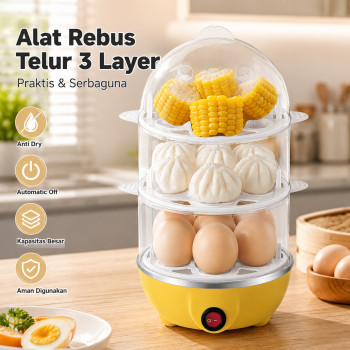 Gambar produk YAPCHE Alat Rebus Telur Listrik Automatic Off Egg Cooker 220V 3 Layer - BN-30
