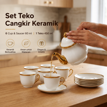 SELEAD Set Teko Cangkir Keramik Kopi Teh 1 Teapot 6 Cup European Style - KF10