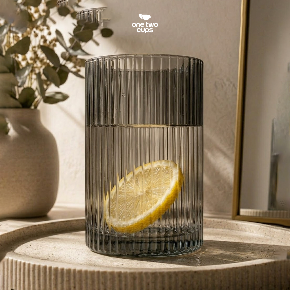 One Two Cups Gelas Kaca Aesthetic Kopi Teh Dirty Latte Stripe Glass 360ml - SH-25 Gambar produk One Two Cups Gelas Kaca Aesthetic Kopi Teh Dirty Latte Stripe Glass 360ml - SH-25 - 7